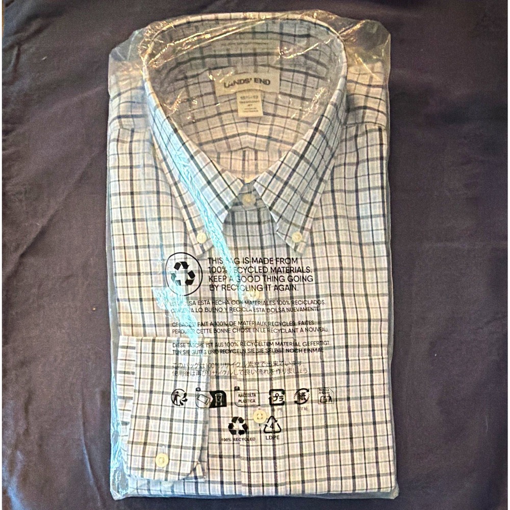 Lands' End Men's 15.5 32 Traditional Fit Plaid Button Down Shirt NEW Sealed